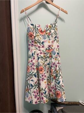 Trixxi White Floral Mini Dress with Coral and Green Accents